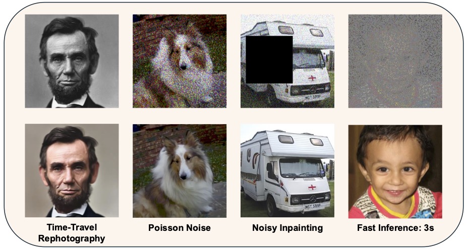 Image of various tasks like inpainting and super-resolution