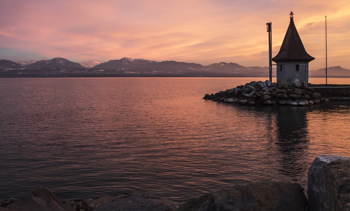 A sunset over Lake Geneva in Morges Switzerland